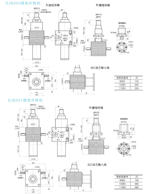 SJB滚珠丝杠螺旋升降机外形安装图